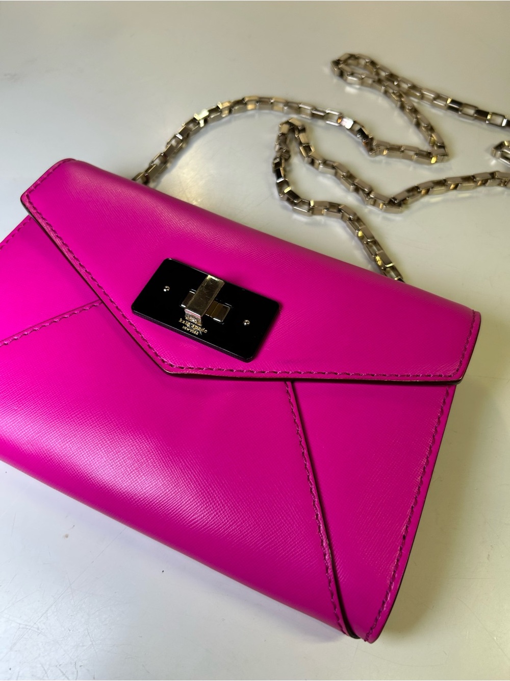 Kate Spade New York Fuchsia Pink Envelope Crossbody Bag Gold Chain Strap